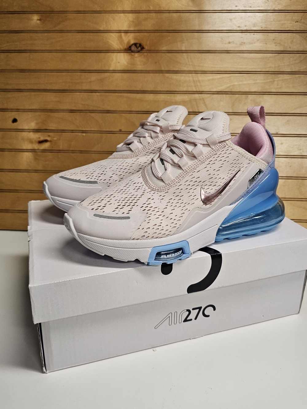 Nike Air Max 270 Women's Running Shoe - Light Pink/Blue New Size 7 - Picture 10 of 12